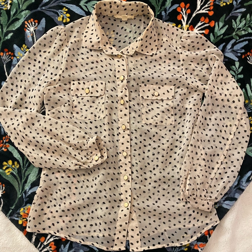 Black & beige sheer animal print blouse. Iris LA. S Work casual vintage cute